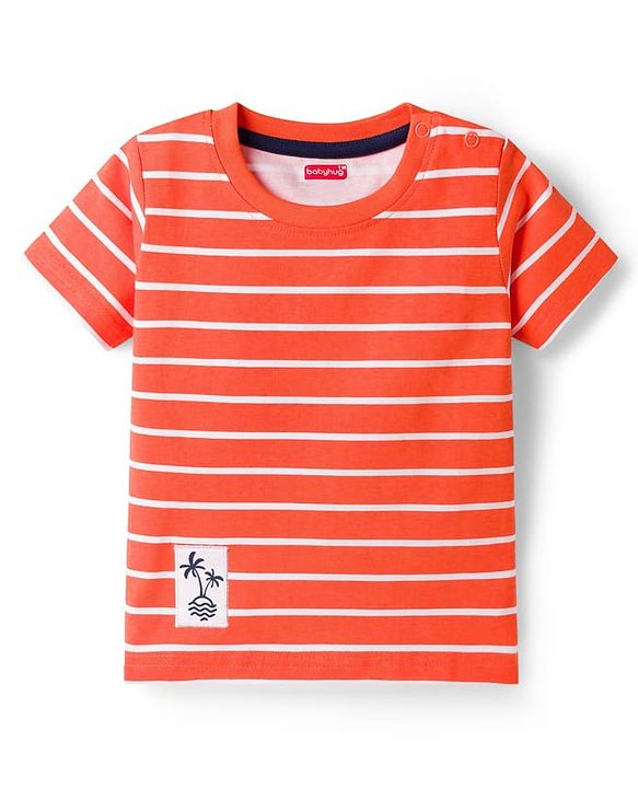Babyhug Cotton Knit Half Sleeves T-Shirts with Stripes & Good Vibes Graphics Pack of 3 - Multicolor