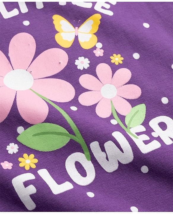 Babyhug Cotton Knit Half Sleeves Floral & Polka Dots Printed Nighty - Violet
