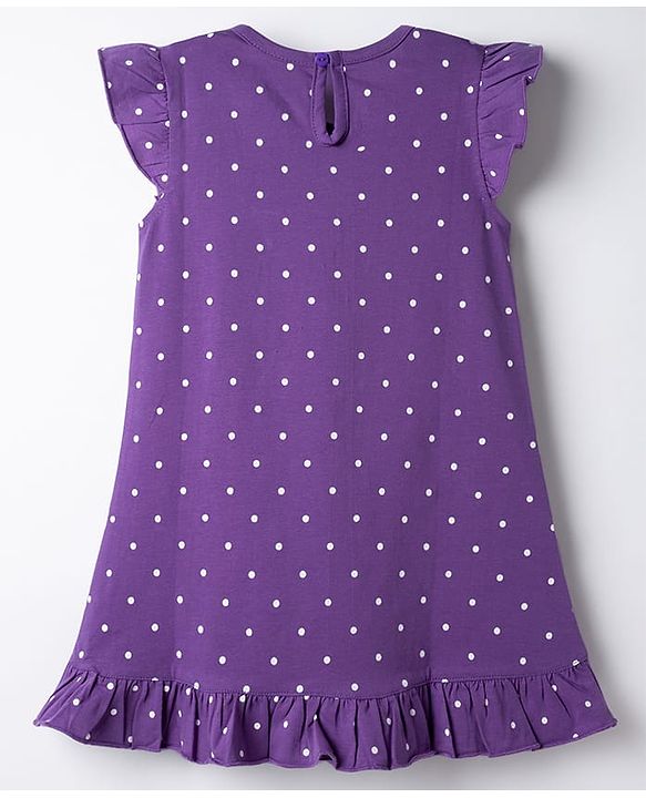 Babyhug Cotton Knit Half Sleeves Floral & Polka Dots Printed Nighty - Violet