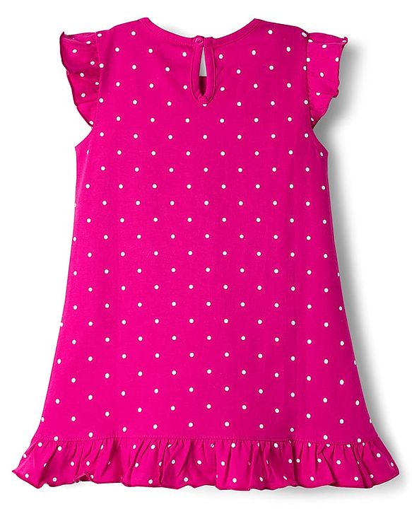 Babyhug Cotton Knit Frill Sleeves Polka Dot Printed Nighty - Purple