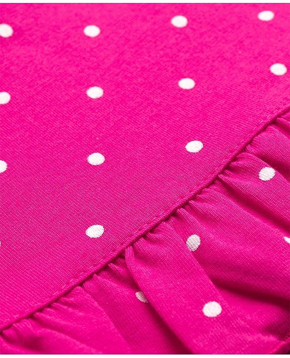 Babyhug Cotton Knit Frill Sleeves Polka Dot Printed Nighty - Purple