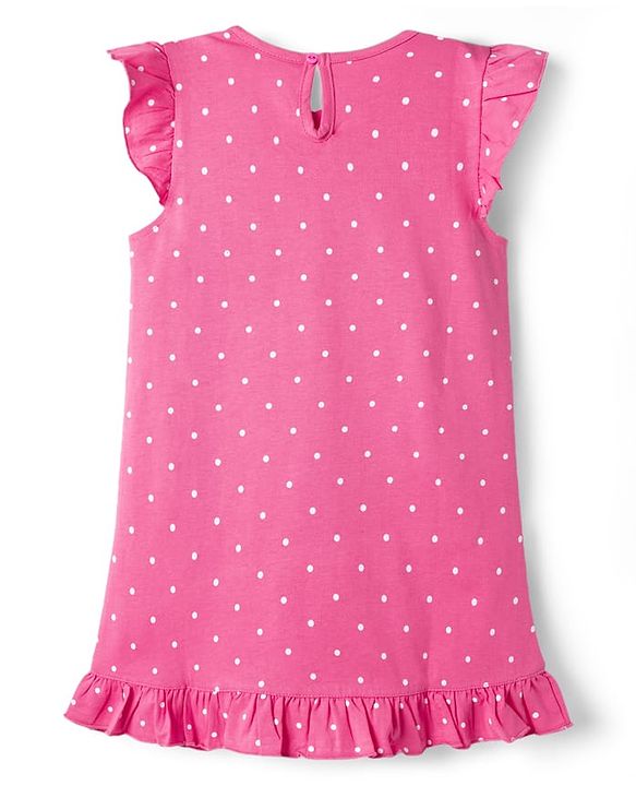 Babyhug Cotton Knit Half Sleeves Nighty With Kitty Print - Pink