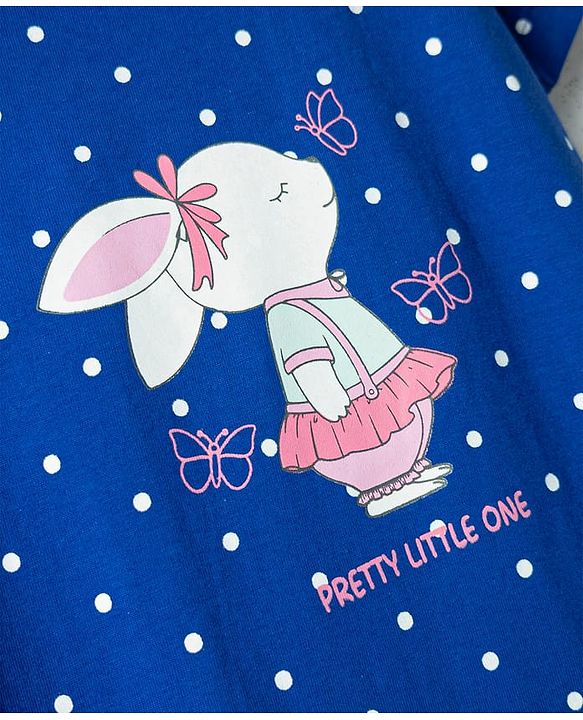 Babyhug Cotton Knit Half Sleeves Nighty With Bear & Polka Dots Print - Navy Blue