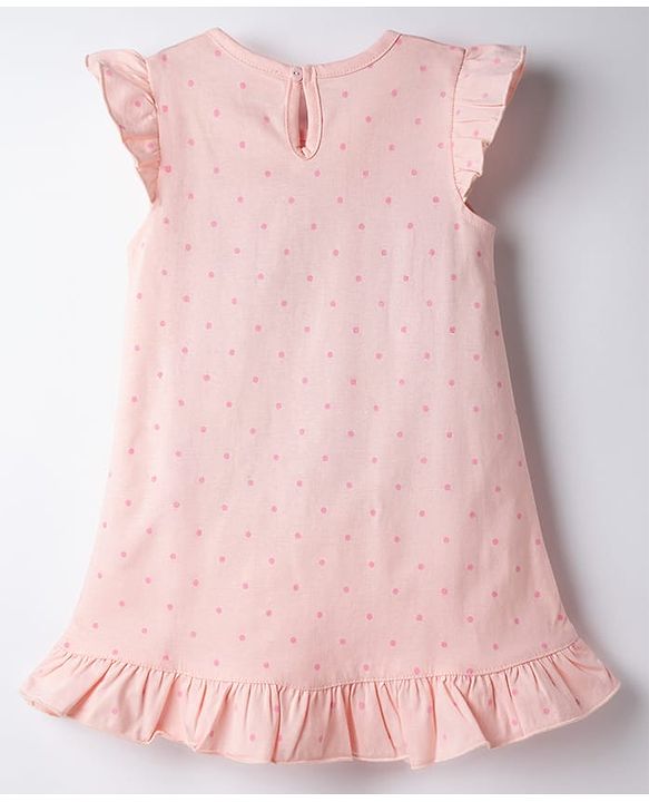 Babyhug Cotton Knit Half Sleeves Polka Dots & Hearts Printed Nighty - Peach