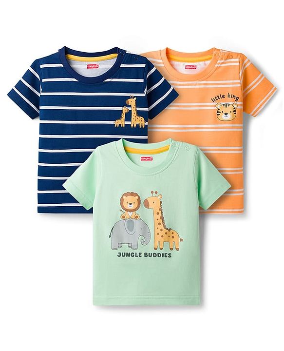 Babyhug Cotton Knit Half Sleeves T-Shirts With Animal Print Pack of 3 - Multicolor