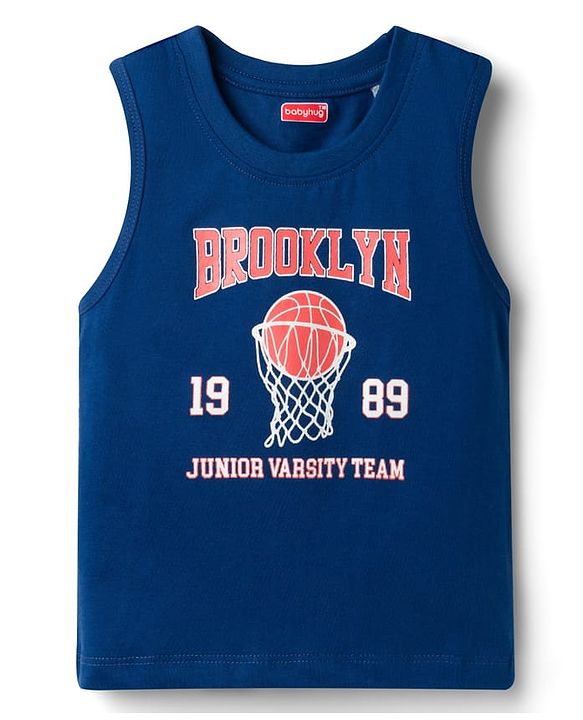Babyhug Cotton Knit Sleeveless Tank T-Shirt With Basketball Print - Multicolor