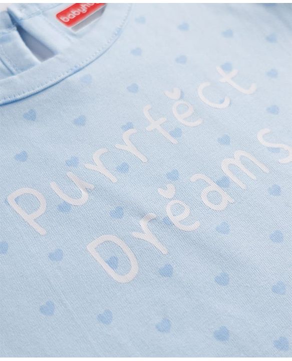 Babyhug Cotton Knit Half Sleeves Nighty with Bunny Print - Blue