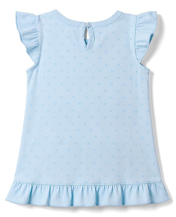 Babyhug Cotton Knit Half Sleeves Nighty with Bunny Print - Blue