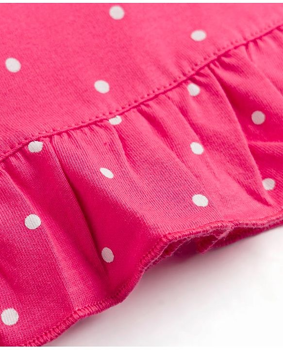 Babyhug Cotton Knit Half Sleeves Nighty With Star & Polka Dots Print - Pink
