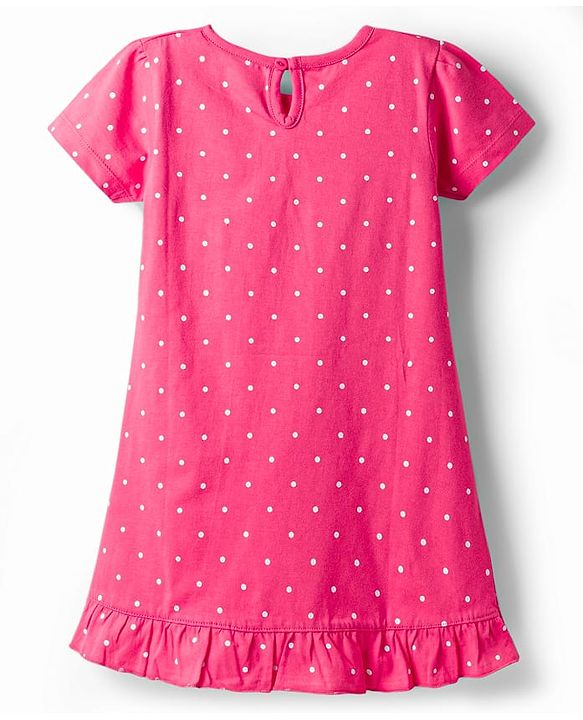 Babyhug Cotton Knit Half Sleeves Nighty With Star & Polka Dots Print - Pink