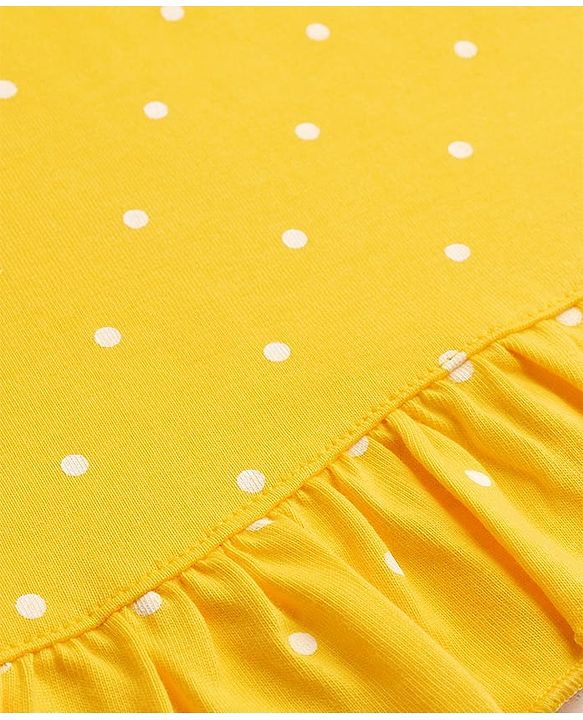 Babyhug Cotton Knit Half Sleeves Nighty With Polka Dot Print - Yellow