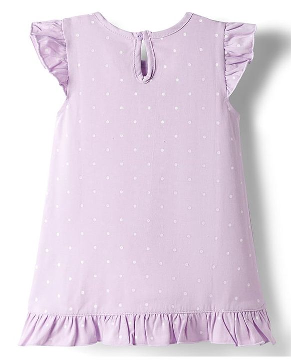 Babyhug Cotton Knit Half Sleeves Polka Sots & Kitty Printed Nighty - Lavender