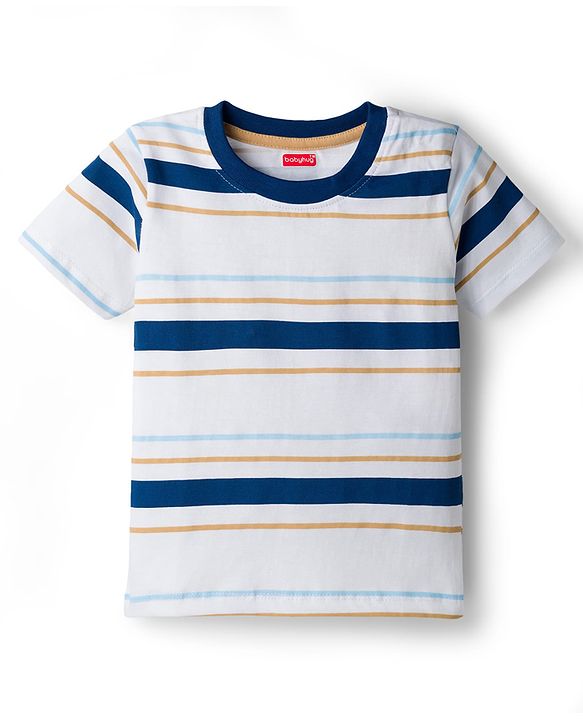 Babyhug Cotton Knit Half Sleeves Round Neck Graphic & Striped T-Shirts Pack of 3 Multi Color 6-9 Months
