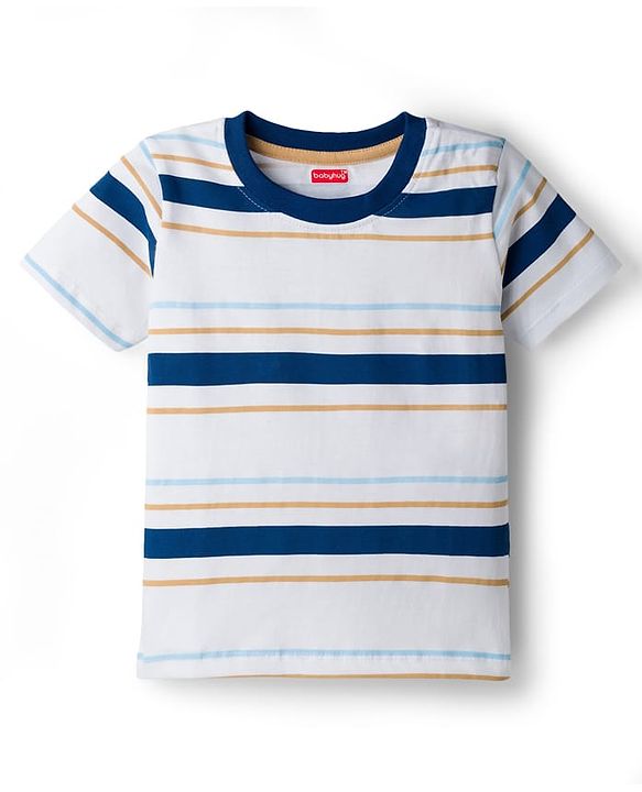 Babyhug Cotton Knit Half Sleeves Round Neck Graphic & Striped T-Shirts Pack of 3 Multi Color 6-9 Months