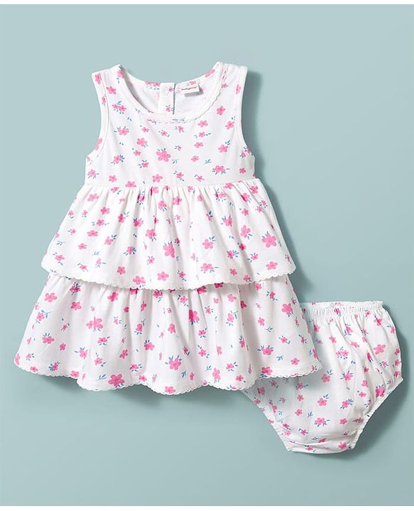 Babyhug Cotton Woven Frocks with Bloomer/Shorts Floral Print White 0-0 Months