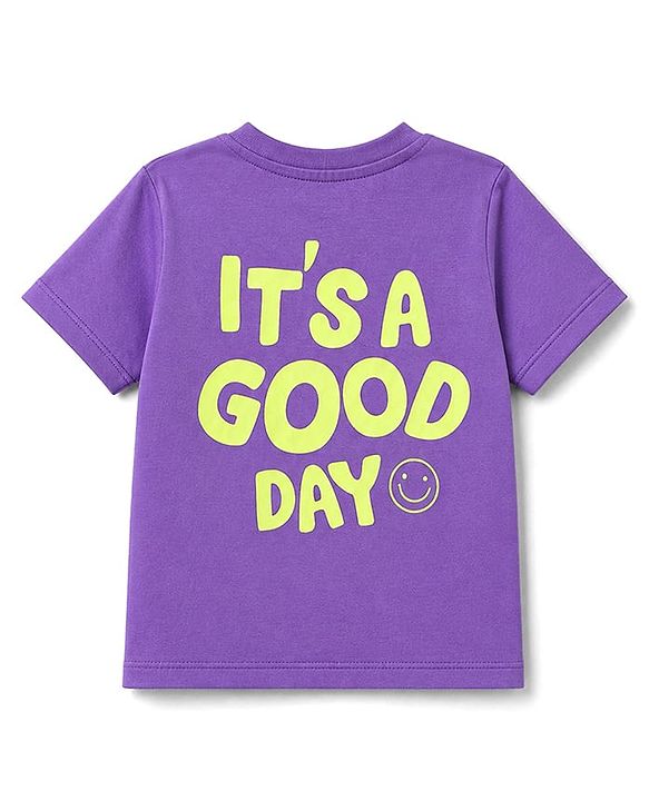 Babyhug 100% Cotton Knit Half Sleeves T-Shirt With Front & Back Text Print - Purple