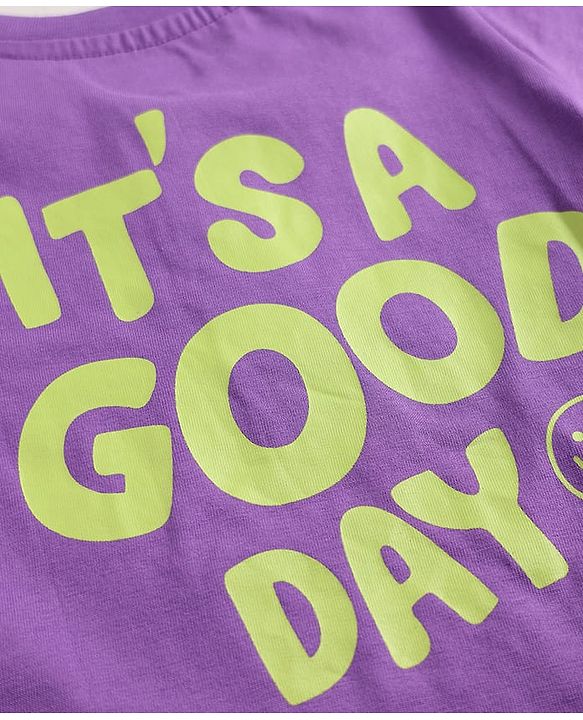 Babyhug 100% Cotton Knit Half Sleeves T-Shirt With Front & Back Text Print - Purple