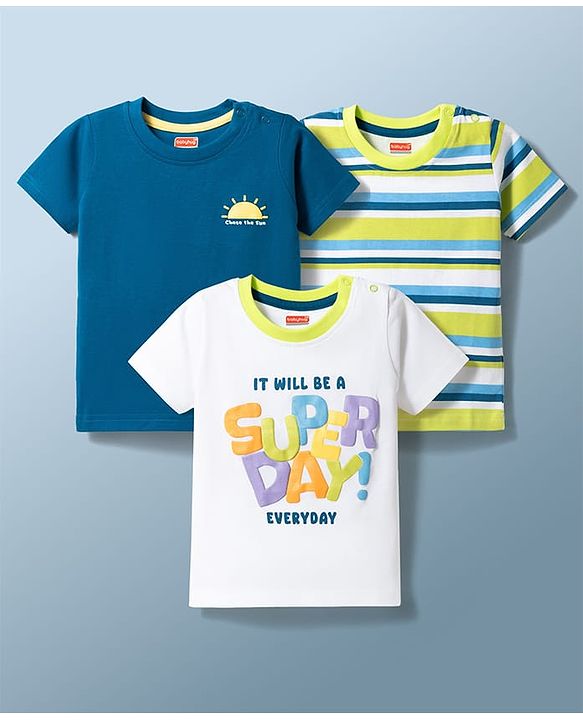 Babyhug Cotton Knit T-Shirts Half Sleeves with Graphics Multi Color 9-12 Months Pack of 3