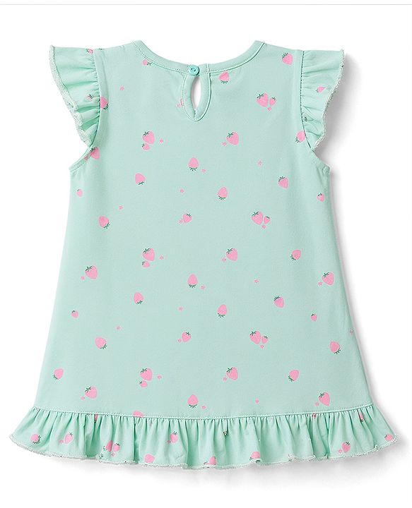 Babyhug Cotton Knit Half Sleeves Strawberry Printed Nighty - Light Blue