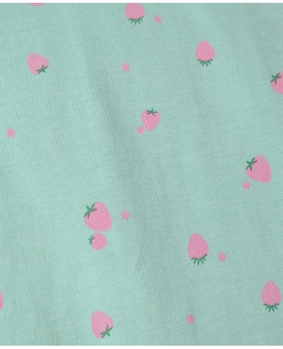 Babyhug Cotton Knit Half Sleeves Strawberry Printed Nighty - Light Blue