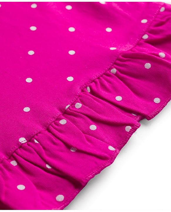 Babyhug Cotton Knit Half Sleeves Polka Dots & Foil Printed Nighty - Red