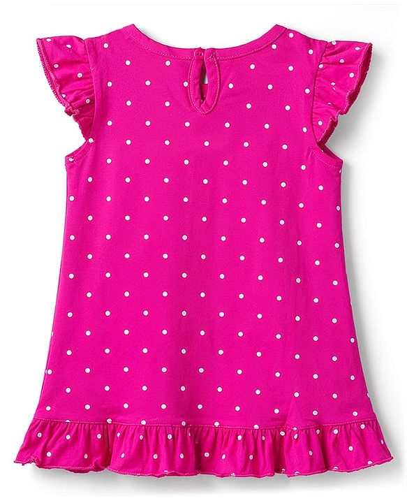 Babyhug Cotton Knit Half Sleeves Polka Dots & Foil Printed Nighty - Red