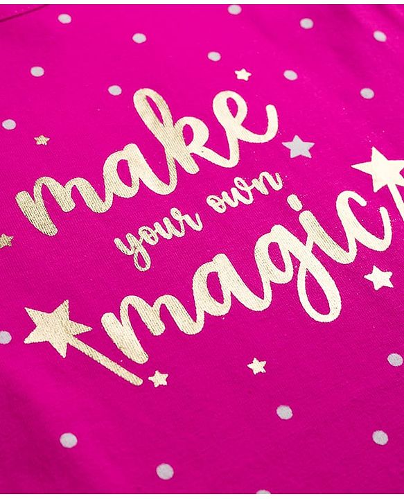 Babyhug Cotton Knit Half Sleeves Polka Dots & Foil Printed Nighty - Red