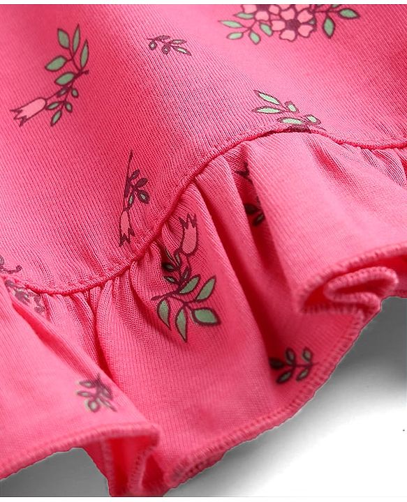 Babyhug Cotton Knit Half Sleeves Nighty With Floral Print - Pink