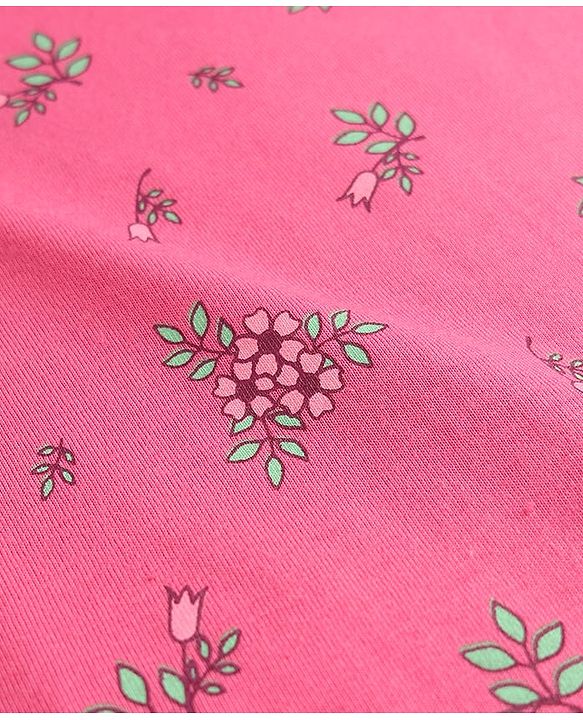 Babyhug Cotton Knit Half Sleeves Nighty With Floral Print - Pink
