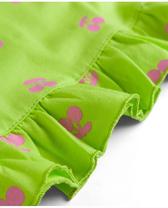 Babyhug Cotton Knit Half Sleeves Nighty With Cherry Print - Green
