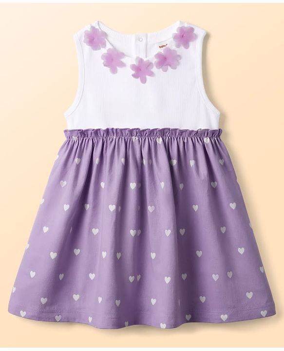 Babyhug Cotton Knit Frocks with Bloomer/Shorts Sleeveless with Flower Applique Lavender 0-0 Months