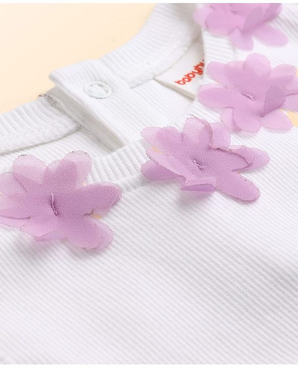 Babyhug Cotton Knit Frocks with Bloomer/Shorts Sleeveless with Flower Applique Lavender 0-0 Months