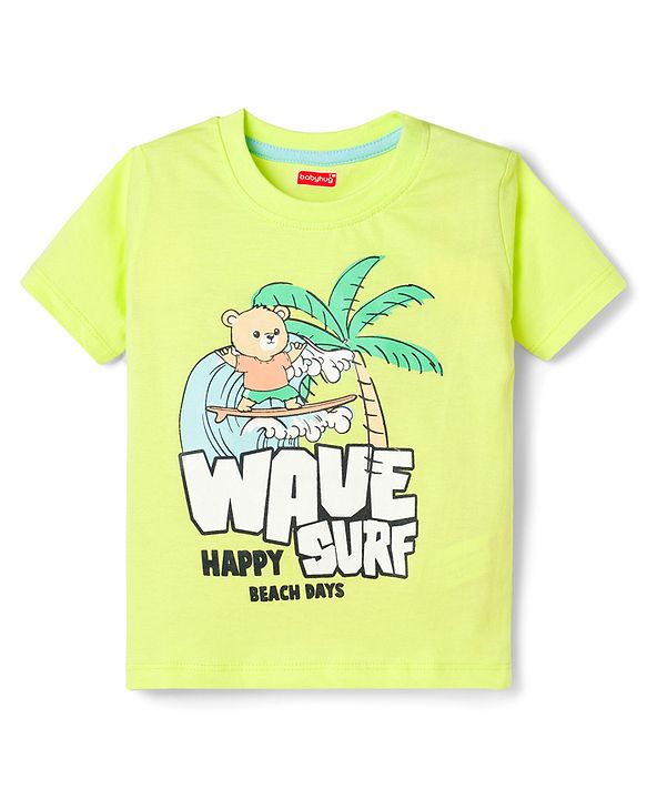 Babyhug Cotton Knit Half Sleeves T-Shirt With Surfing Print - Multicolor