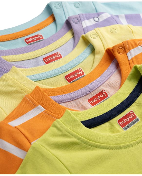 Babyhug 100% Cotton Knit T-Shirts Half Sleeves with Graphics Multi Color 6-9 Months Pack of 5