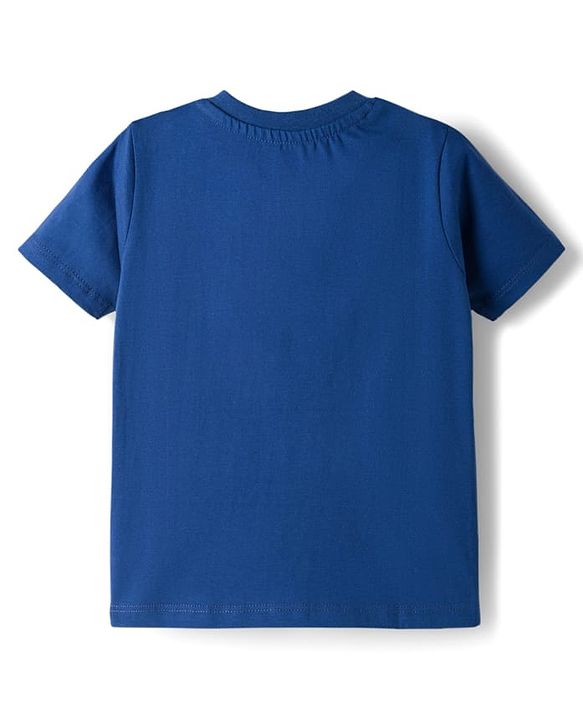 Babyhug Cotton Knit Half Sleeves T-Shirt with Text & Vehicle Graphics - Navy Blue