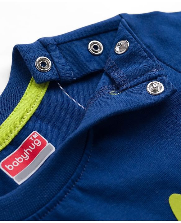 Babyhug Cotton Knit Half Sleeves T-Shirt with Text & Vehicle Graphics - Navy Blue