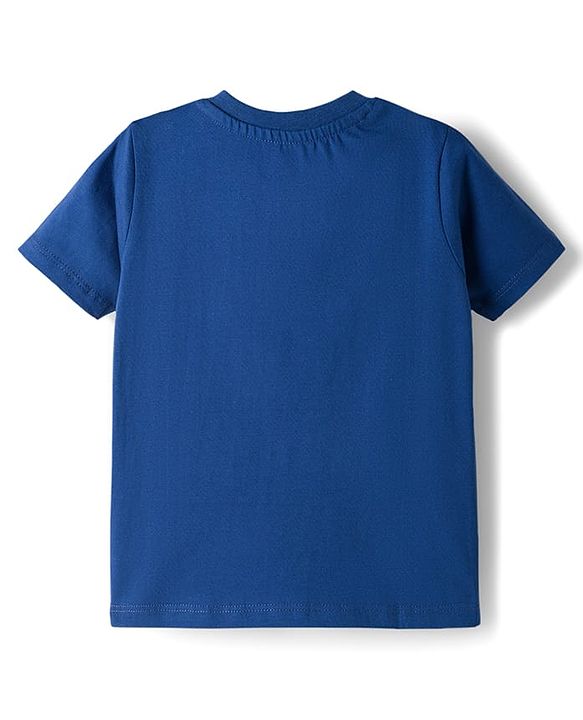 Babyhug Cotton Knit Half Sleeves T-Shirt with Text & Vehicle Graphics - Navy Blue