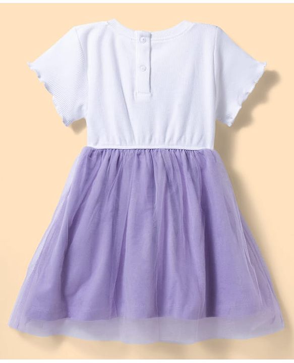 Babyhug Cotton Knit Frocks with Bloomer/Shorts Short Sleeves Round Neck Rabbit Applique Lavender New Born