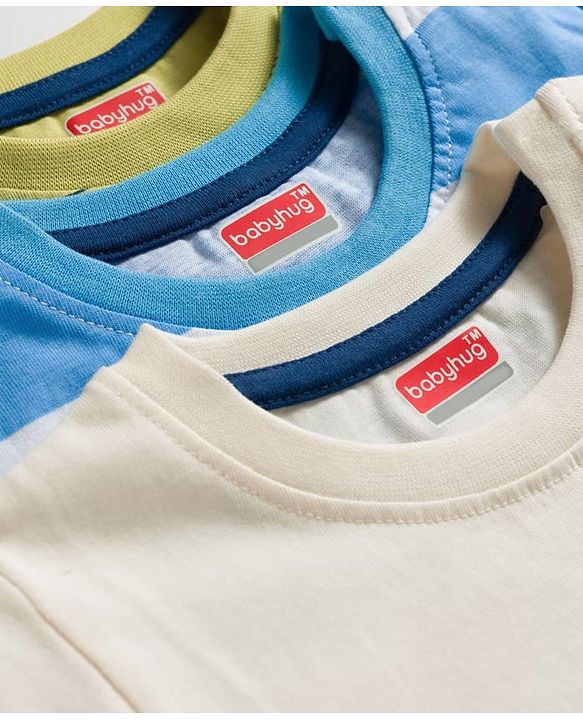 Babyhug Cotton Knit Half Sleeves T-Shirts With Dino Print Pack of 3 - Multicolor
