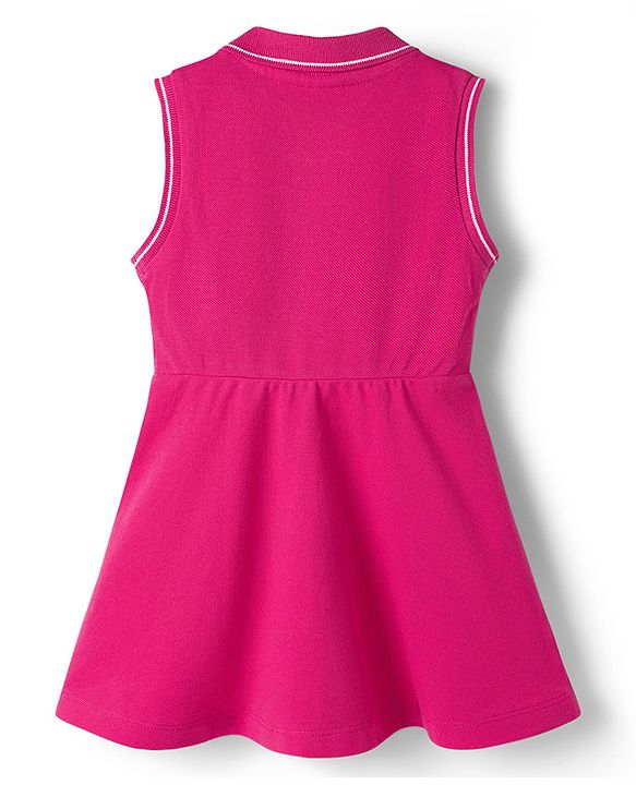 Babyhug Knit Sleeveless Frock With New York Print - Dark Pink