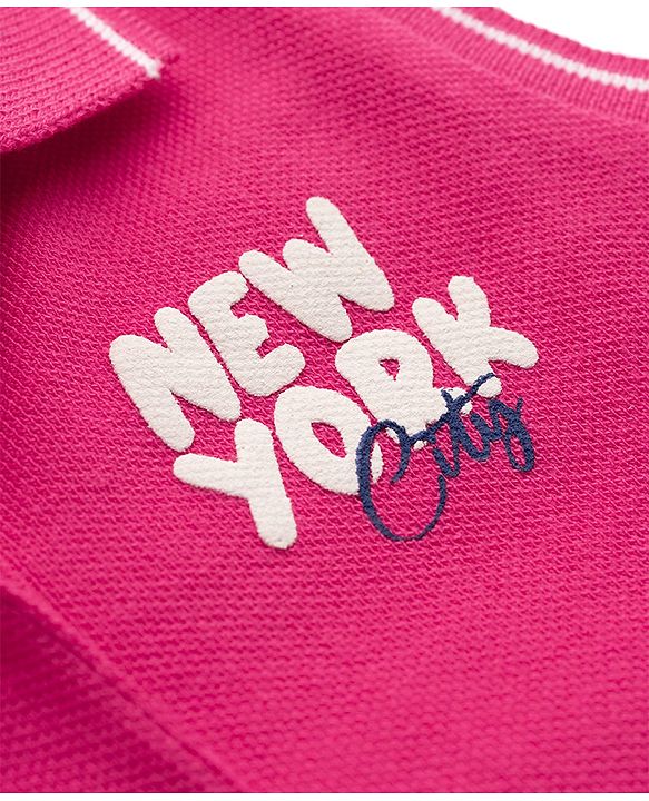 Babyhug Knit Sleeveless Frock With New York Print - Dark Pink