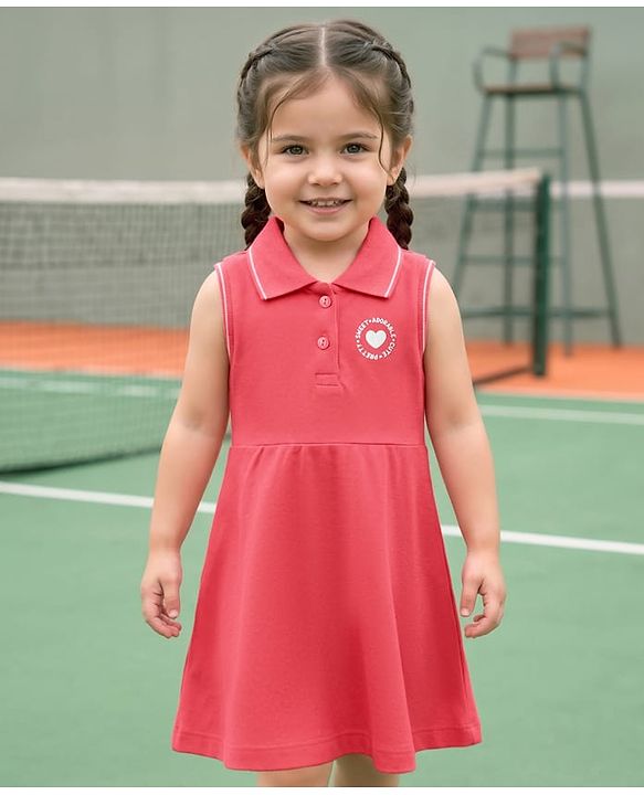 Babyhug Knit Sleeveless Frock With Heart Print - Pink