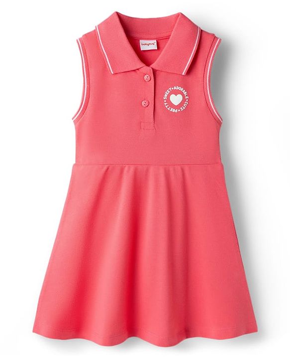Babyhug Knit Sleeveless Frock With Heart Print - Pink