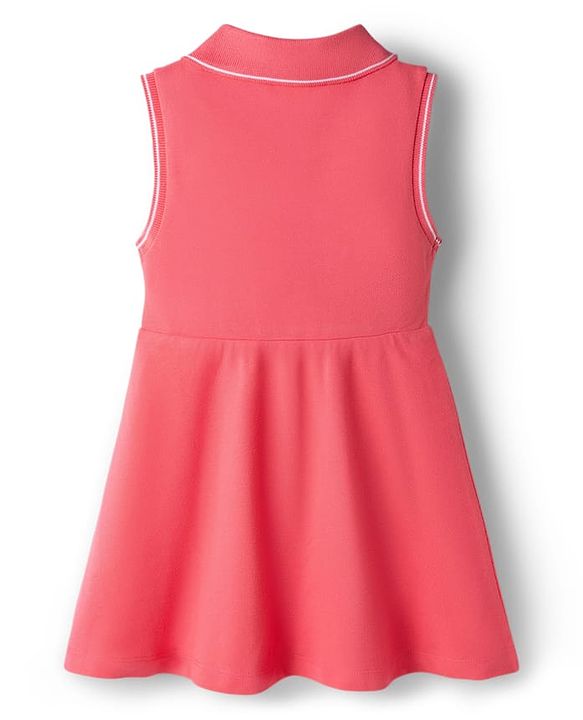 Babyhug Knit Sleeveless Frock With Heart Print - Pink
