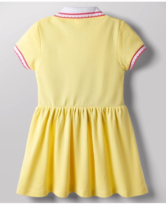 Babyhug Cotton Knit Half Sleeves Collared Frock with Text Print - Yellow