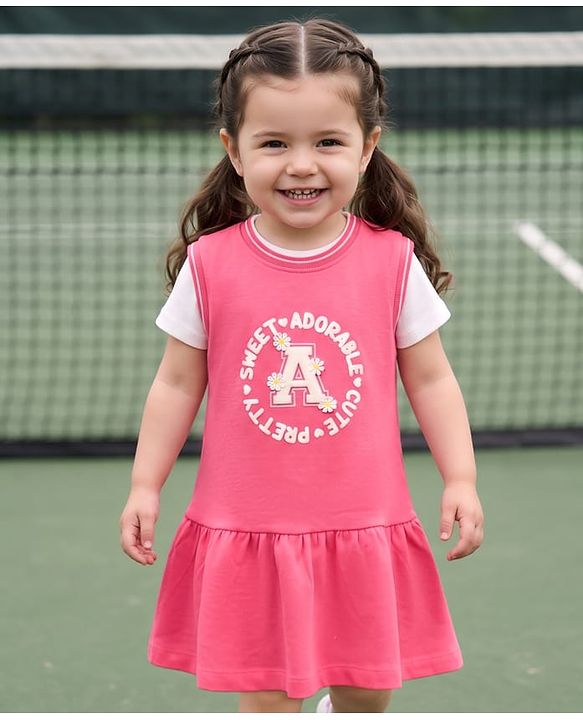 Babyhug Cotton Knit Frocks with Inner Tee Sweet Adorable Cute Graphic Pink 9-12 Months