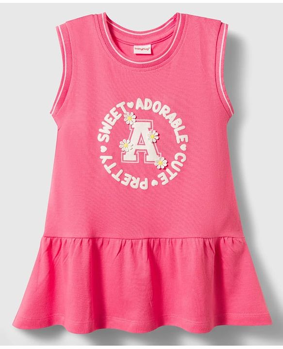 Babyhug Cotton Knit Frocks with Inner Tee Sweet Adorable Cute Graphic Pink 9-12 Months