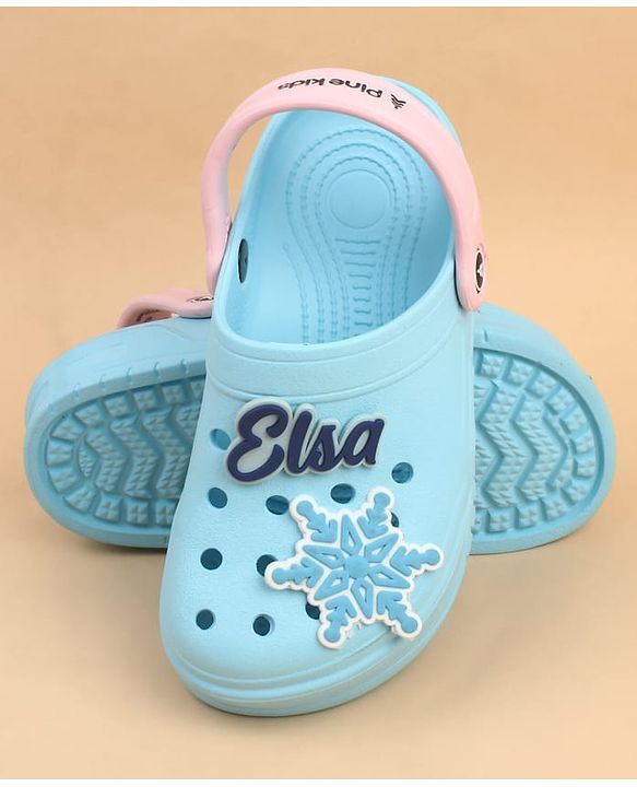 Pine Kids Lucas Back Strap Clogs With Elsa Applique - Light Blue