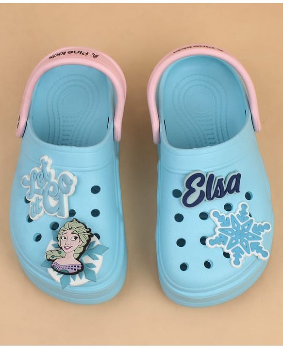 Pine Kids Lucas Back Strap Clogs With Elsa Applique - Light Blue