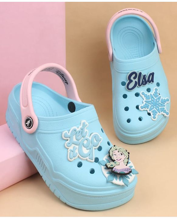 Pine Kids Lucas Back Strap Clogs With Elsa Applique - Light Blue